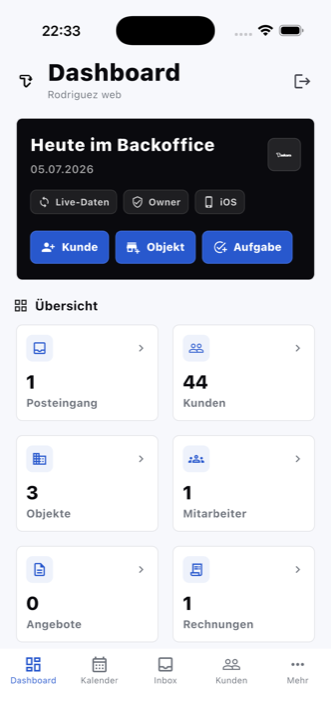 Taskara App Dashboard auf iOS